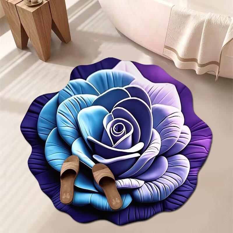 3D Květinový Koberec Koupelnový Absorpční Domácí Protiskluzový Odolný vůči Nečistotám Snadno Udržovatelný Předložka