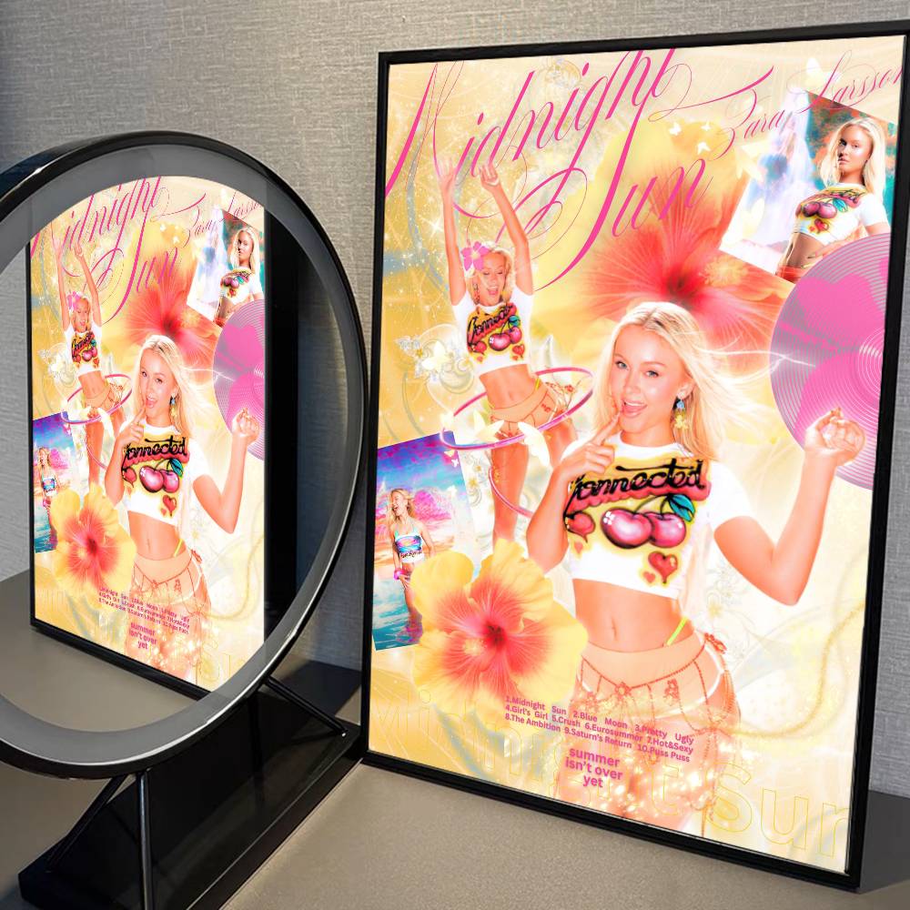 Sängerin Zara Larsson Mitternachtssonne Anime Selbstklebendes Kunstposter Ausgefallener Wandaufkleber für Wohnzimmer Bar Dekoration Dekorativ