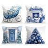 Blue Christmas Decor Cushion Pillowcase Printed Polyester 45X45Cm Throw Pillowcover Decorative Sofa Cushion Pillowslip Decor
