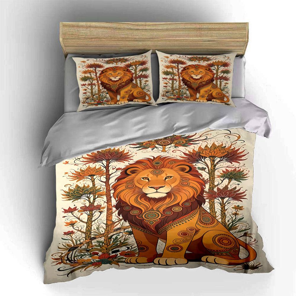 Lion with floral patterns. Bedding sets Duvet cover sets Duvet covers Pillowcases(1 * Duvet Cover 2 * Pillowcases without duvet insert)