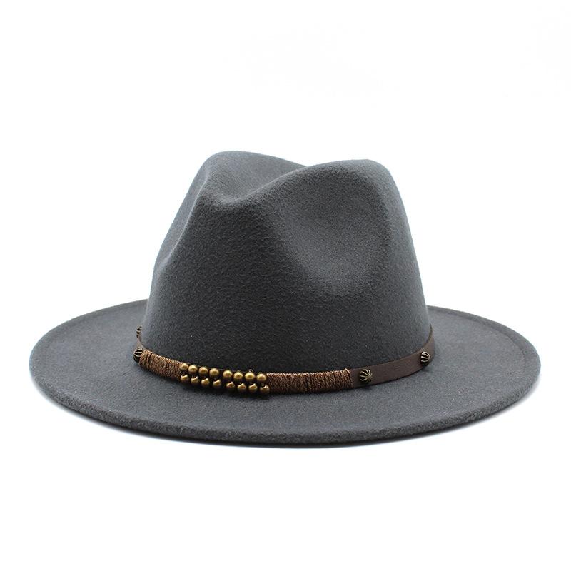 Woolen Jazz Hat British Style Men'S And Women'S Retro Flat-Brimmed Hat Wool Felt Hat Big Brim Top Hat