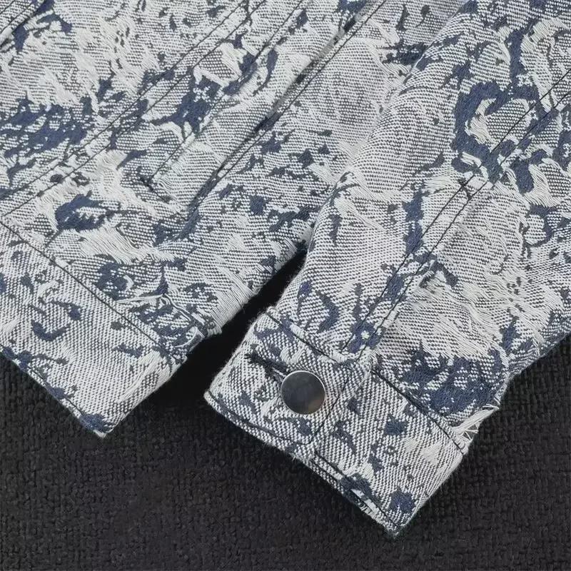 Unisexowa kurtka dżinsowa z haftem kwiatowym: Modny, luźny styl amerykański dla mężczyzn i kobiet