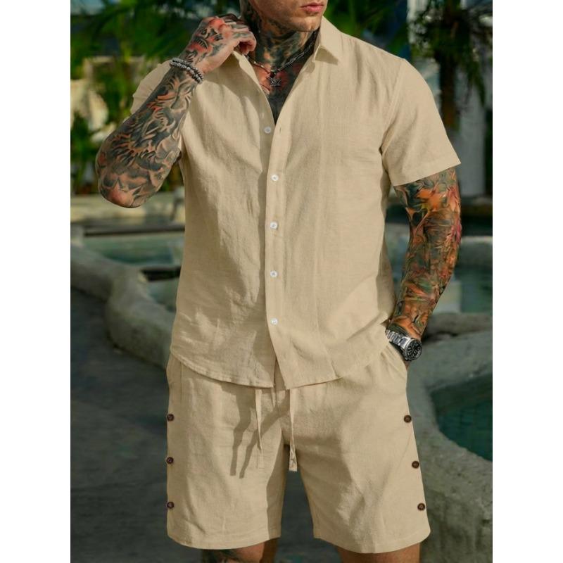 Men Casual Summer Short Sleeve Shirt And Shorts Beach Vacation Set