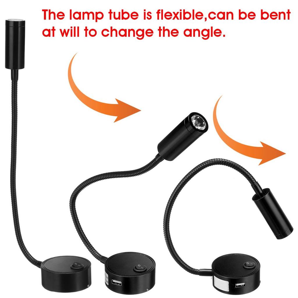 RV Barco LED Luz de Leitura Flexível Gooseneck Lâmpada de Parede DC12V 24V Para Caminhão Motorhome Iates Cabine Com Porta de Carregador USB