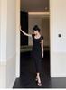 Summer New Short-sleeved Backless and Thin Hip-wrapped Split-ended Long Dress Design Sense Slim Waist Texture Black Dress