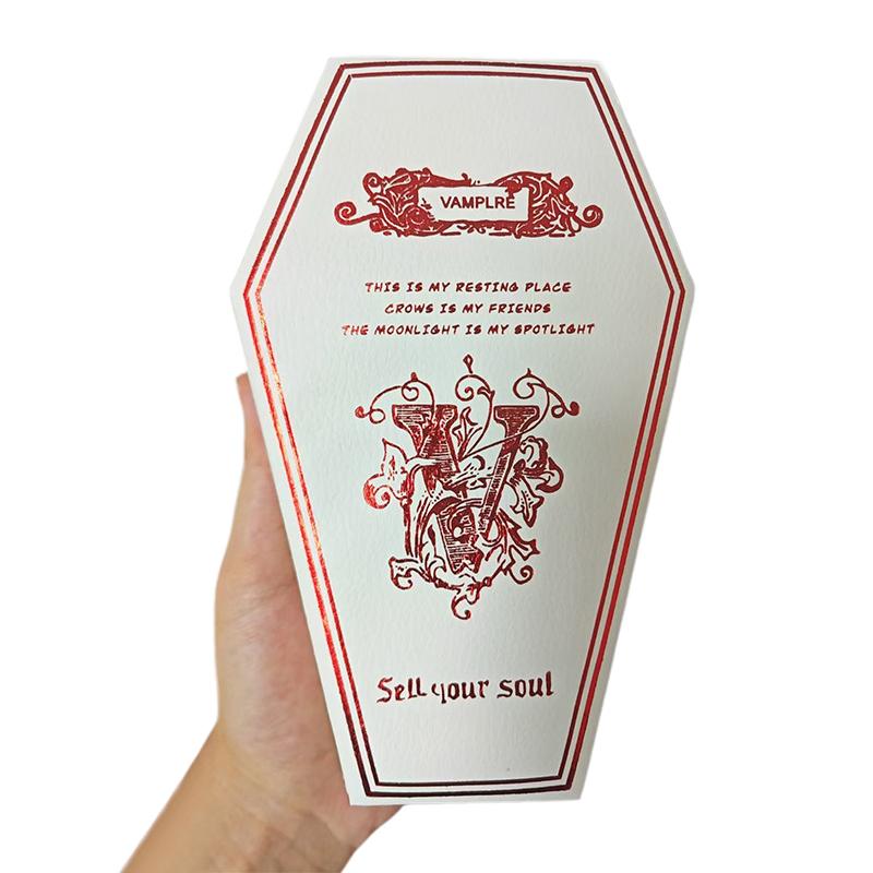 

Хэллоуинская витрина для ювелирных изделий Высококачественный бархат Элегантная форма гроба Хэллоуинское украшение Хранение ювелирных изделий Роскошный черный/белый