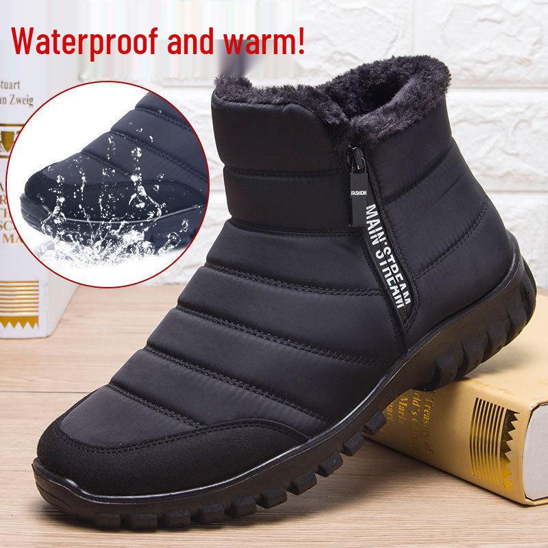 Herrar Plus Size Vinter Snöstövlar: Fleecefodrad, Varm, Dubbel dragkedja, Högprofilerad PU-yttersula