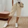 Damen Shorts Elastischer Bund Mittelhoch Verstellbarer Kordelzug Yoga Laufshorts mit Taschen Einfarbig Locker Kniehosen