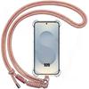 Coque Pour Samsung Galaxy S25, Protection Silicone Transparent Avec Bandoulière Amovible Rose