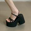 Mode Luxe Bout Ouvert Talon Épais Sandales à Plateforme Femmes Été Sexy Design à Lanières Cheville Compensées Sandales Chunky pour Femmes Super Talons