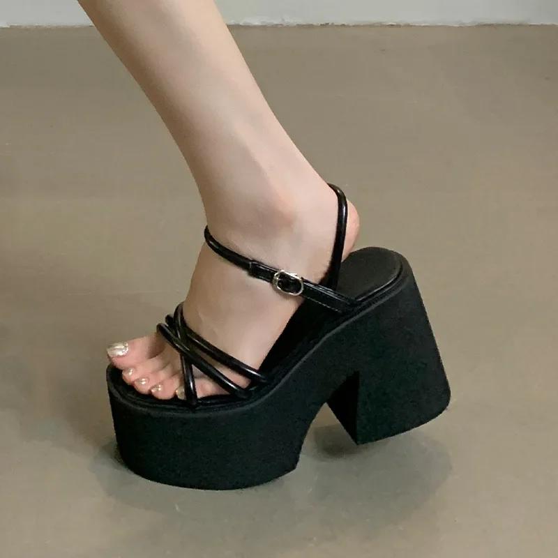 Fashion Luxury Open Toe Thick Heel Platform Sandals Women Summer Sexy Ankle Strappy Design Wedge Chunky Sandals for Women Super Heels