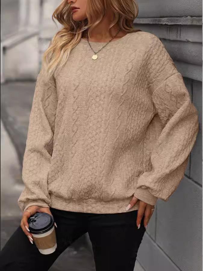 2024 Spring/Autumn Women's Plus Size Jacquard Round Neck Sweatshirt