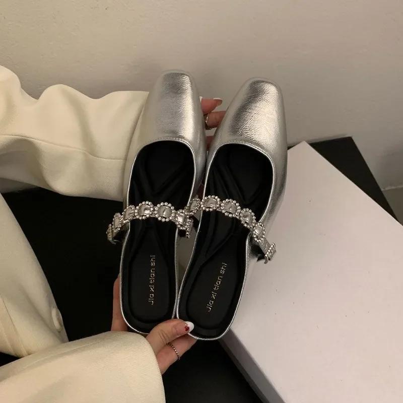 Fashion Luxury Crystal Women Slippers Pointed Toe Shallow Elegant Flats Shoes 2025 Spring Trend Designer Dress Party Sandalias De Mujer