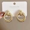 Double Layer Round Circle Dangle Earrings for Women Vintage Simple European Golden Metal Drop Earrings Geometry Zircon Gift
