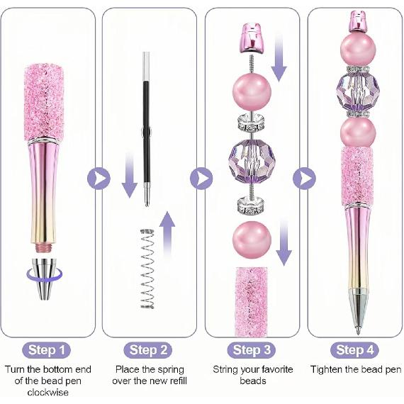 48Pcs Pens Bulk Beadable Focal Beads Pens with Glitter Diamond Pearls Fancy Cute Pens for Women Tween Girls Gifts Trendy Stuff School Supplies for