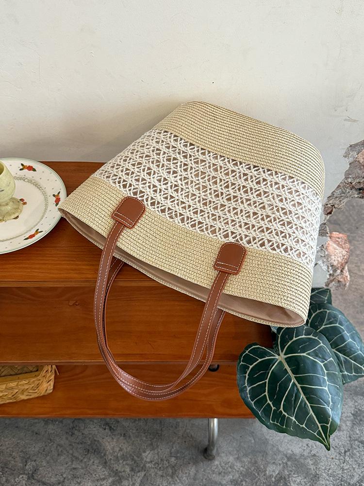 Large Capacity Woven Vegetable Basket Bag 2025 Summer New Seaside Vacation Beach Bag Commuter Versatile Tote Bag