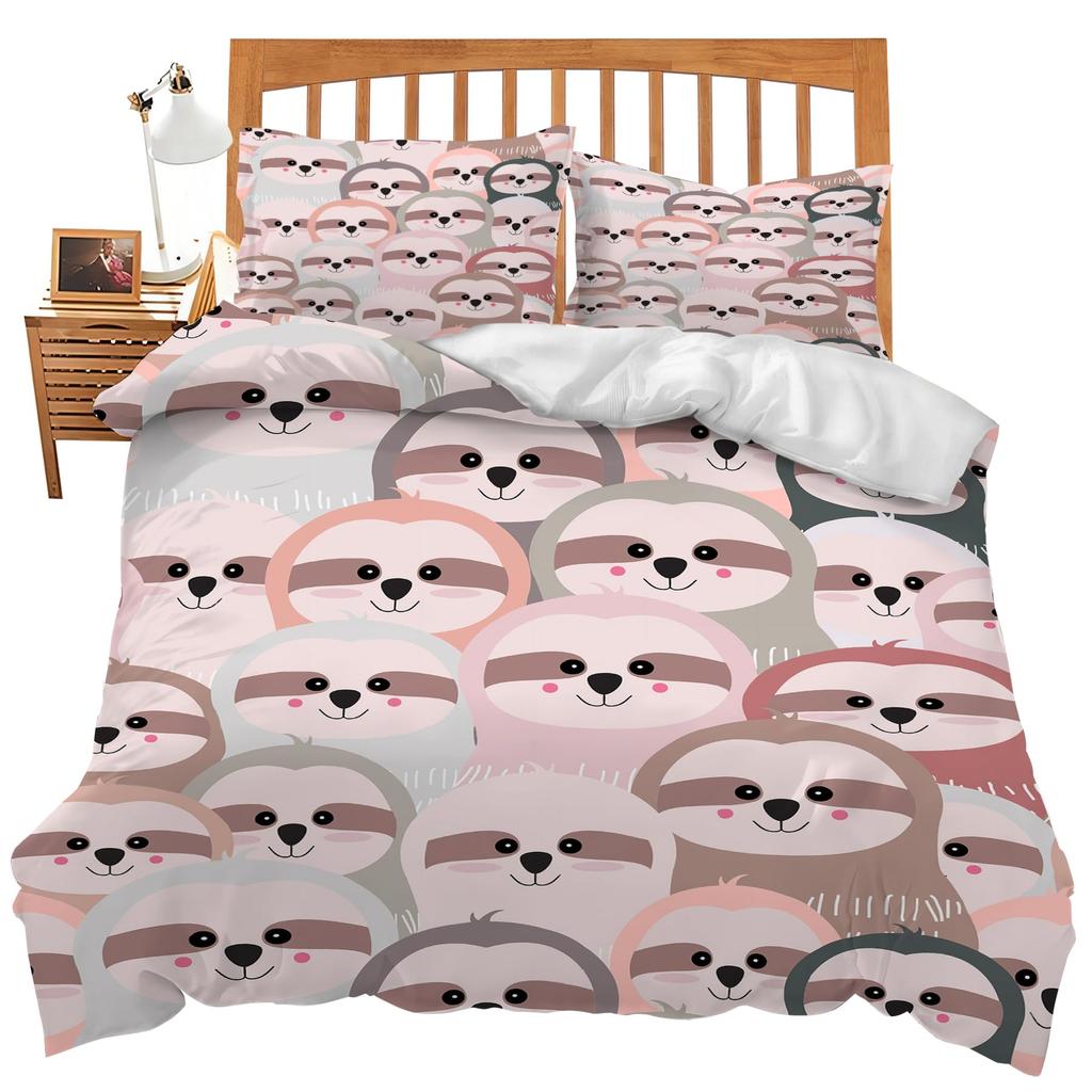 Kids Cute Sloth Duvet Cover Set Cartoon Sloth Printed Comforter Covers Boys Girls 3D Animal Themed Lovely Duvet Cover 2/3 Pcs