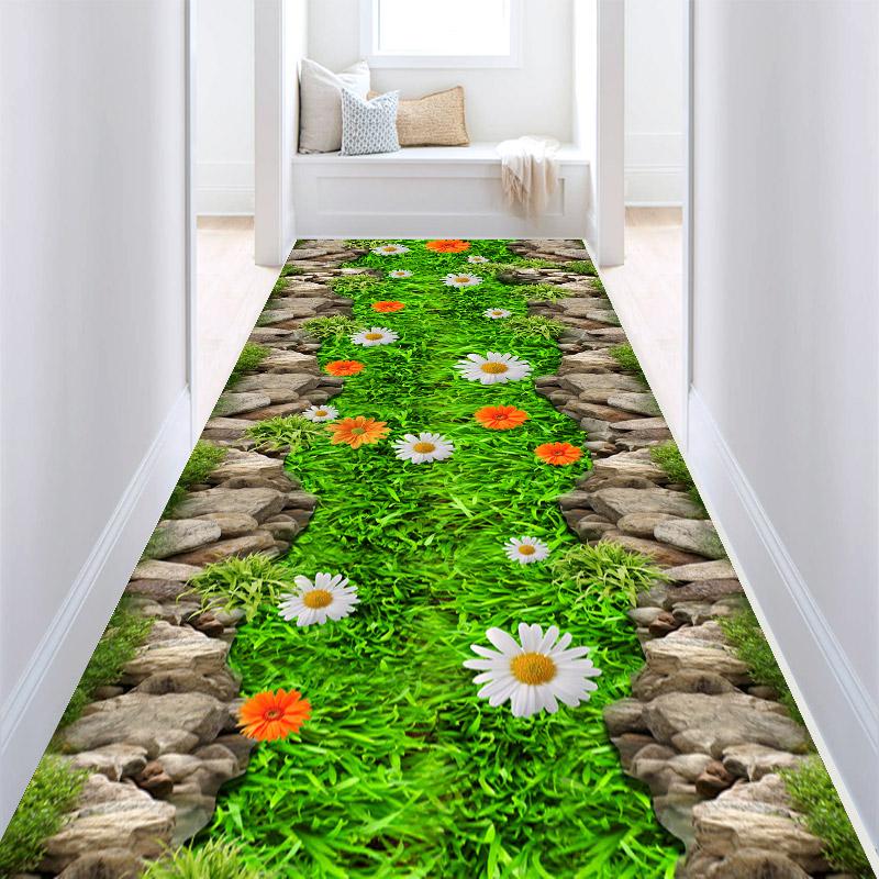 

Длинный ковер в стиле осеннего сезона для вестибюля, узор из свежей зеленой травы, ковер для лестницы, прихожей, домашнего коридора, ковры для прохода, ковры для вечеринок W80*H100CM
