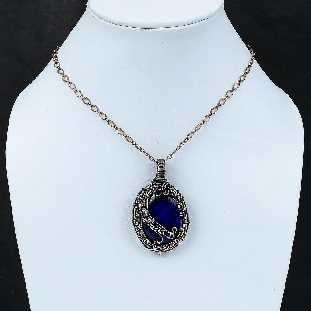 Blue Fire Labradorite Pendant Copper Wire Wrapped Jewelry Gemstone Pendant For Women Handmade Jewelry Gift For Her Copper Wire Wrap Pendants