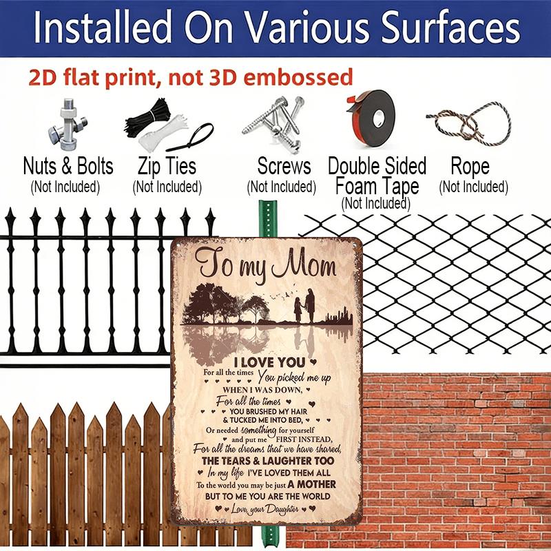 2D Flat, 1pc To My Mom Metal Wall Plaque - Parent-Child Silhouette Aluminium Sign with Heartfelt Message, Durable Wall-Mounted Decoration Suitable