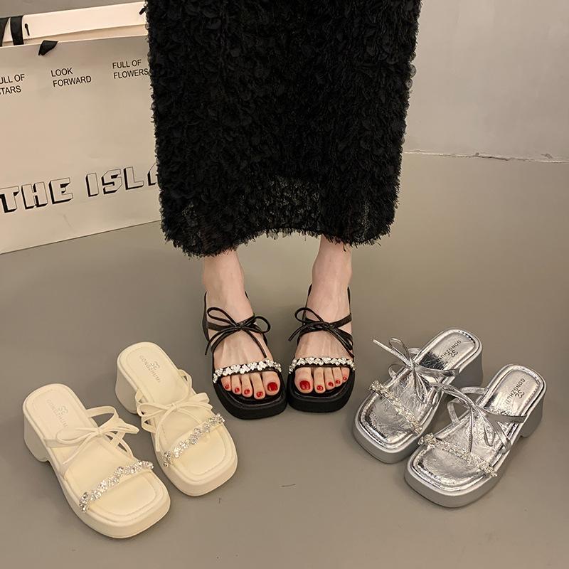 Fashion Hot Selling 2025 New Women's Summer Fashion Open-Toe Butterfly-Knot Platform Slipper Casual Thick Bottom Beach Slides for Ladies