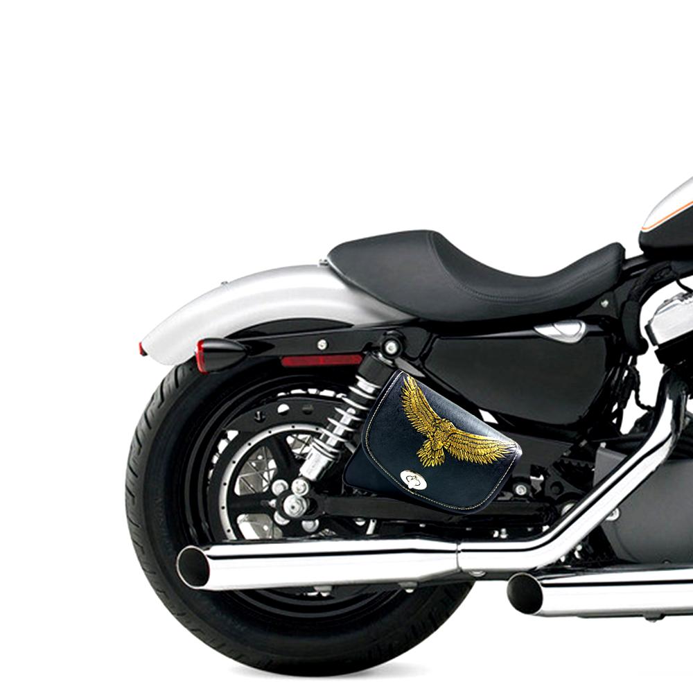 For Honda Suzuki Yamaha Kawasaki Harley Sportster Black Eagle PU Leather Saddle Bag Motorcycle Luggage Left+Right Side Tool Bag
