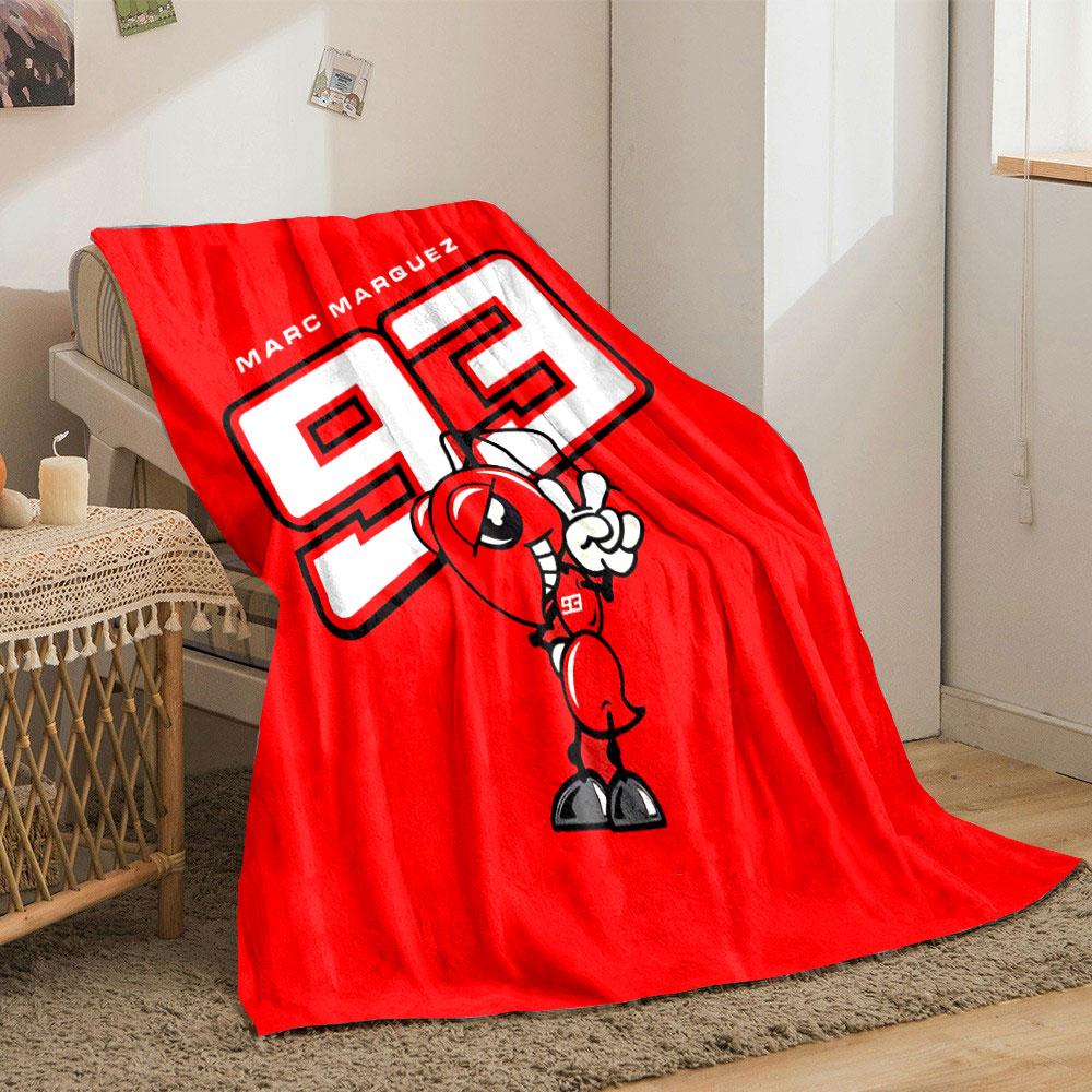 A Red Cartoon Ant, Large "93" Text, and "MARC MARQUEZ" On a Red Background. for All Seasons Blanket Lunch Break Throw Gift