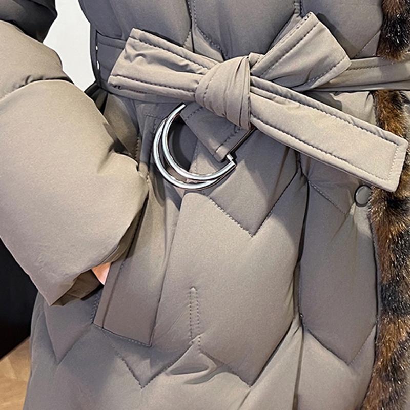 Plus Size L-7XL Fashion Winter Jackets Woman Long Parkas Hooded Faux Fur Collar Loose Thick Warm Overcoat Casual Women's Coats With Belt