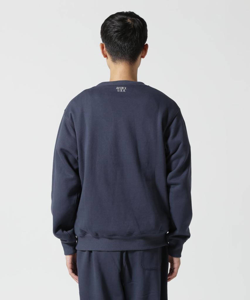 Avirex DAILY Crew Neck Long Sleeve Sweatshirt with Logo, Men's Size L (120), Navy (Product Code: 783-3932003)