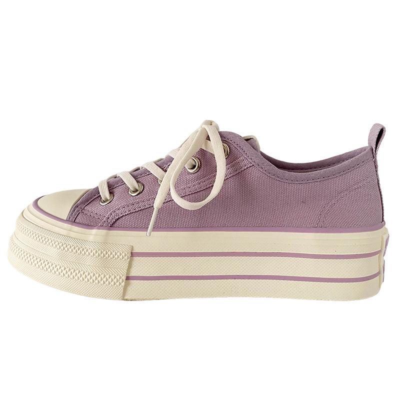

H1323 резинка/два шнурка, популярная парусиновая обувь на толстой подошве, женские белые туфли с круглым носком, универсальные и тонкие туфли для доски 40 фиолетовый