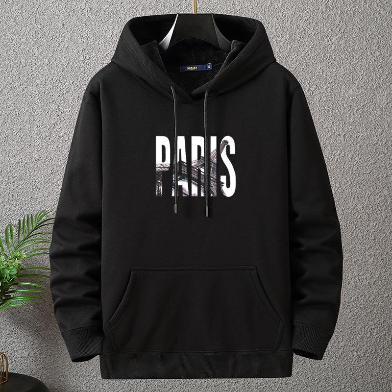 Big Size Hoodie Men Winter Fleece Sherpa Lined Warm Hooded Shirt Male Cotton Print Letter Paris Plus Fat Extra Large Clothes
