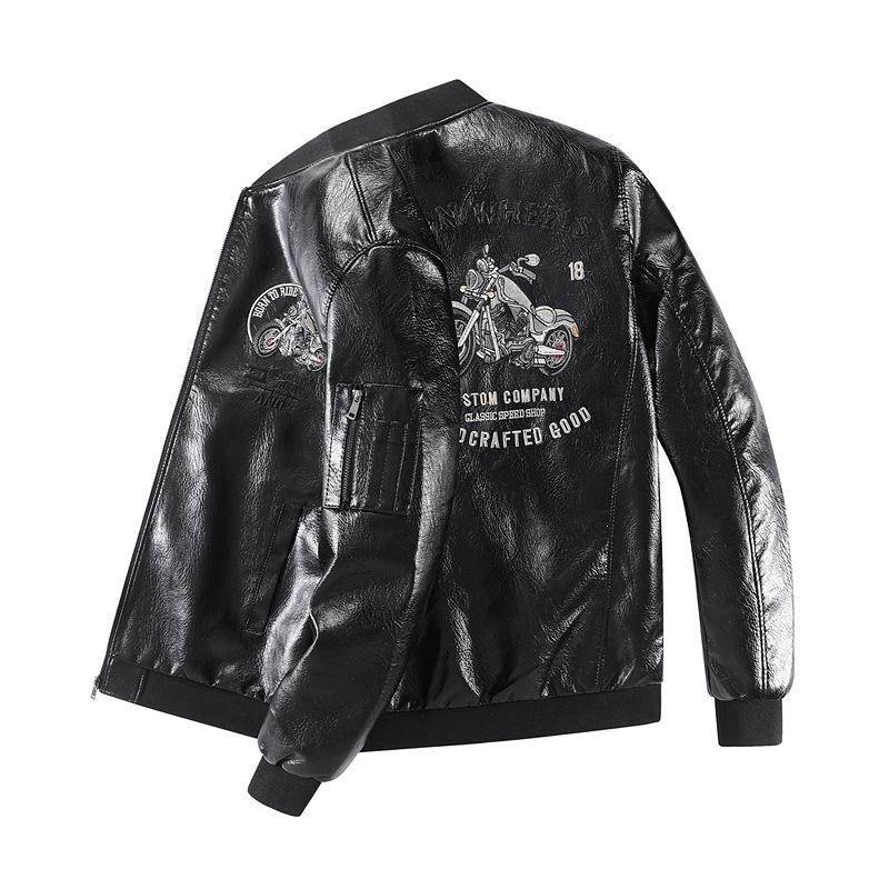 New spring large size leather jacket men's spring and autumn Hong Kong style men's fashion jacket large size plus fat loose stand-up collar men