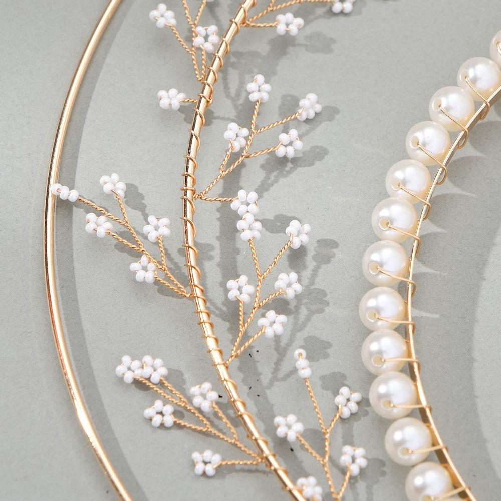 Flower Goddess Halo Headband Crystal Baroque Pearl Hair Hoop Headpiece Godmother Tiara Crown  Women