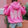 STREETRICH Damen Y2K Locker geschnittene Kapuzenpullover Ästhetisches Muster Gestickte Langarm Pullover Lässige Oberteile mit Kängurutaschen