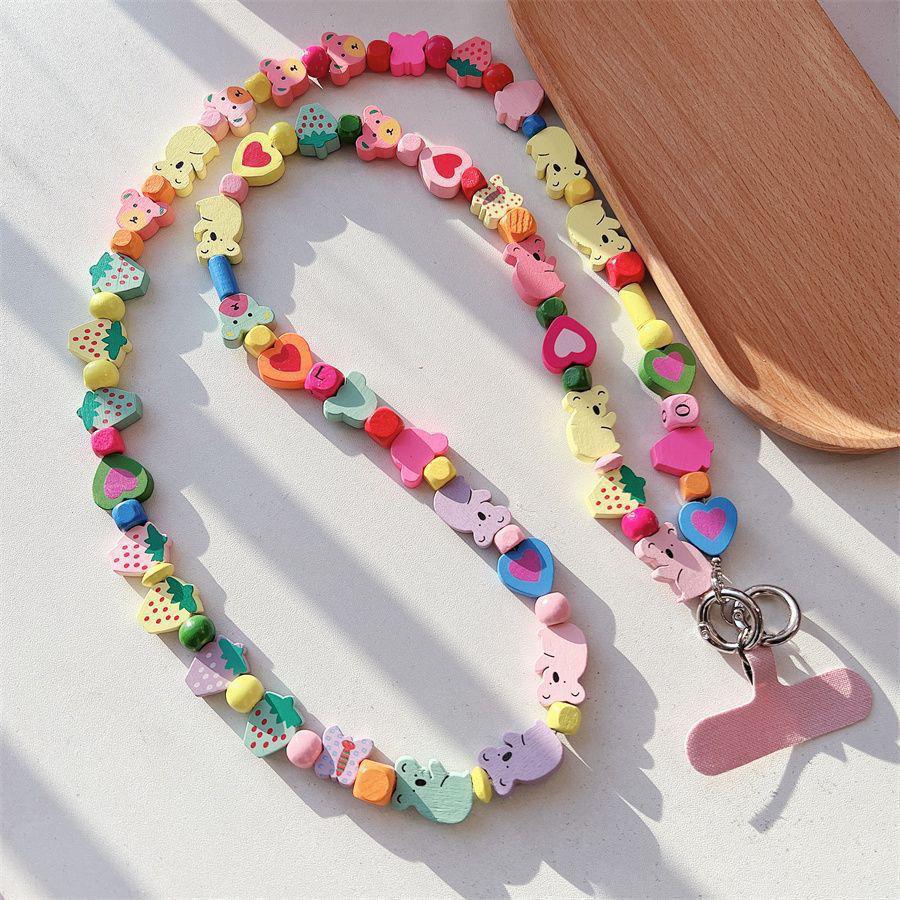 Wooden Bead Koala Butterfly Crossbody Phone Charm with Bow and Lanyard