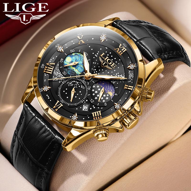Quartz Watch For Men Top Brand Luxury Fashion Leather Watch Men Casual Sport Waterproof Chronograph Relogios Masculino+BOX