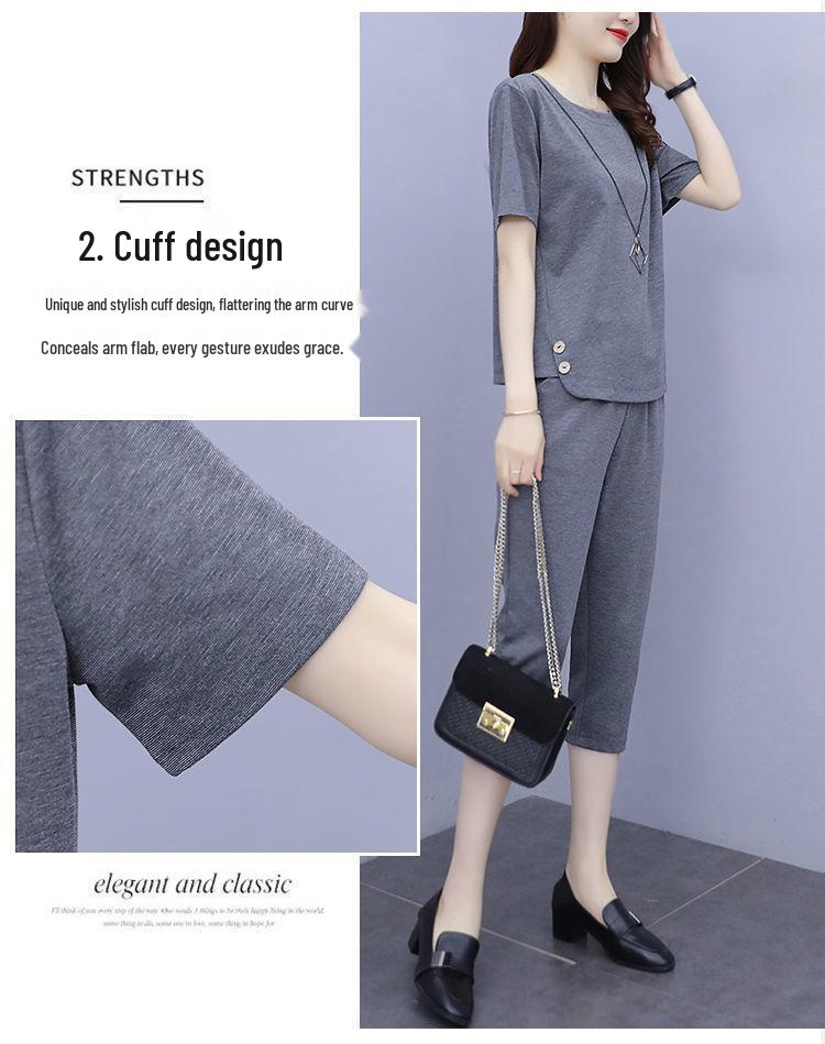 Trendy Plus Size Women's Summer Two-Piece Suit: Short-Sleeved T-Shirt & Cropped Pants