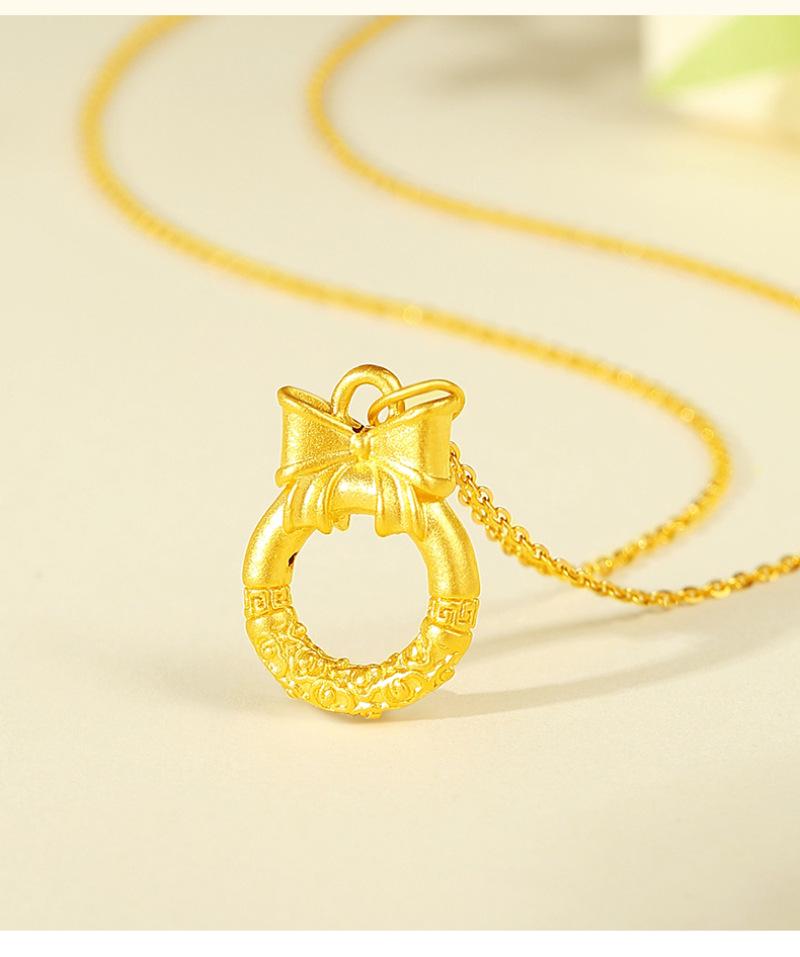 5D Pure Gold Butterfly Bow Knot Auspicious Clouds Qiankun Cudgel Princess Peace Buckle Necklace