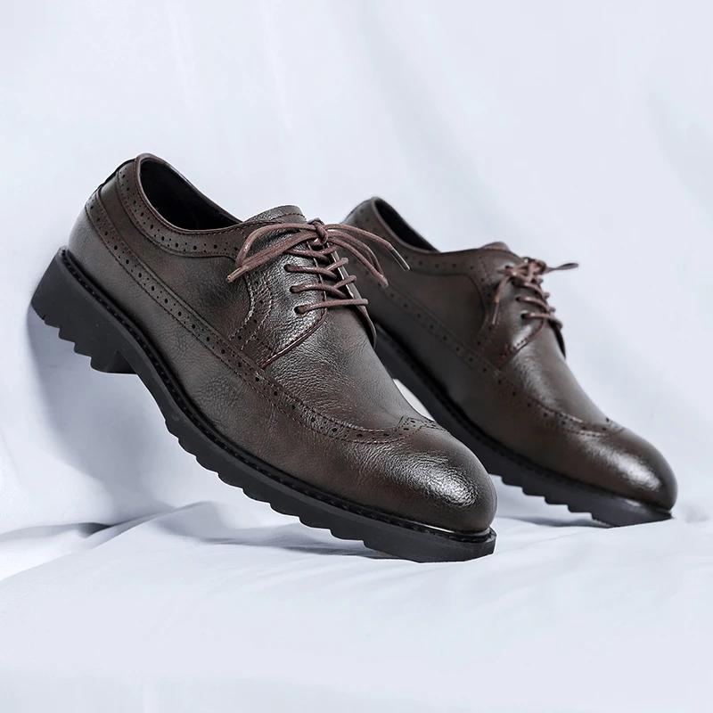 

Мужские деловые туфли Британские блочные туфли Мужские деловые повседневные кожаные туфли для поездок на работу Свадебные туфли38-44 44 коричневый