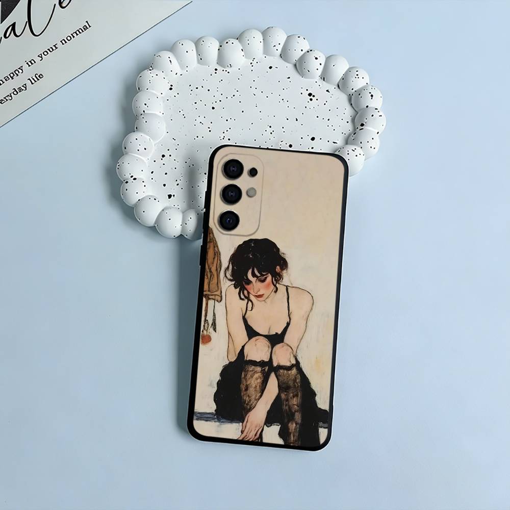 E-Egon S-Schiele Black Soft Silicone Phone Case for Samsung S25, S24, S21, S22, S23, S30, Ultra, S20, Plus, FE, Lite