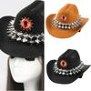 Handmade Retros Hat Rivets Embellished Felted Denims Hat Durability Hat for Outdoor Activity and Festivals