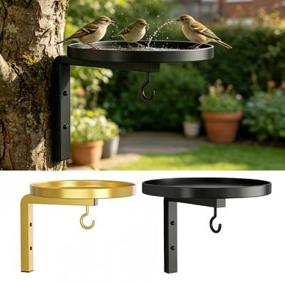 Bebedouro Comedouro de Pássaros Montado na Parede, Bacia de Banho para Pássaros de Metal Resistente com Gancho, Suporte de Parede para Pendurar Comedouro de Pássaros para Jardim Externo