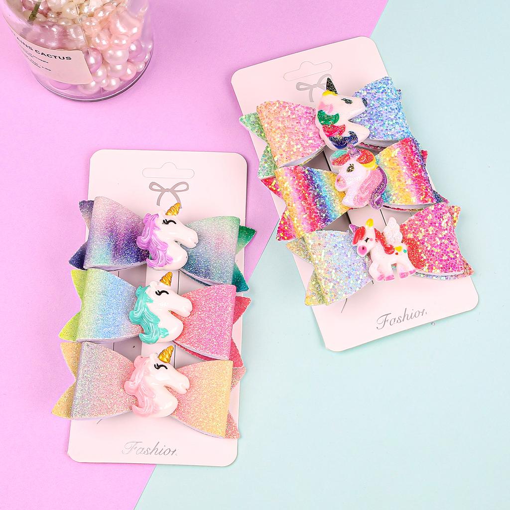 3 st Regnbågs Hårrosetter med Klämmor Söta Enhörnings Hårklämmor Barrettes Glitter Hårrosetter Hårnålar Barn Barn Håraccessoarer