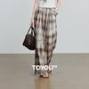 Chuyu Women's Tencel Lyocell Checked Wide-Leg Pants