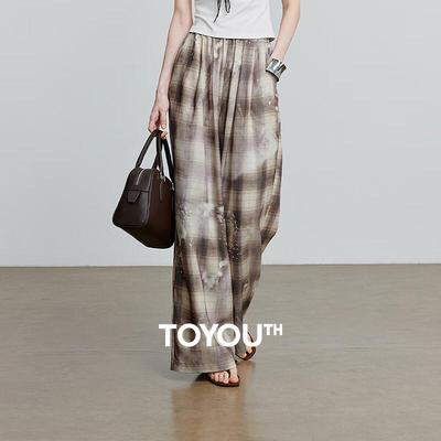 Chuyu Women's Tencel Lyocell Checked Wide-Leg Pants
