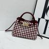 Woven color matching handbag fashionable metal rope buckle tote bag premium retro design shoulder messenger women's bag
