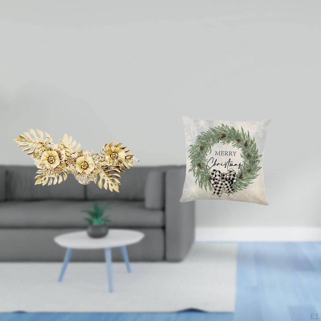 Nordic Metal Wall Art Sculpture with Decorative Flower Leaves And Christmas Pillow Cover Cushion for