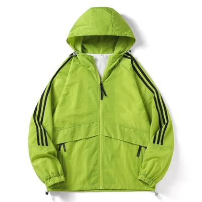 Spring and Autumn New Men's Jacket Three Bars Sun Protection Windbreaker Couple Outdoor Windproof Hooded Sports Coat Men