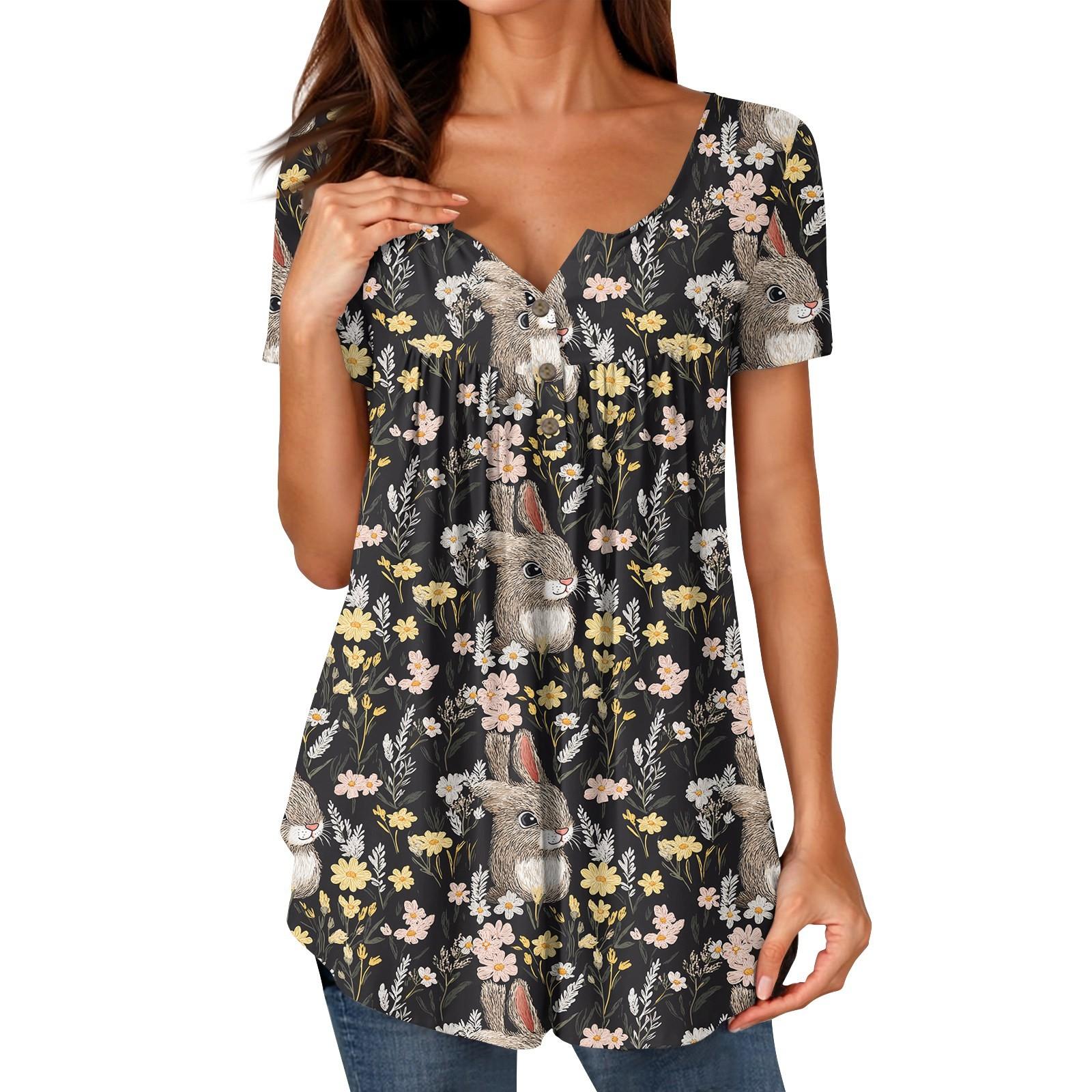 

Женские туники, топы, нарядные, повседневные, летние, с принтом, рубашки с коротким рукавом, свободный крой, плиссированный топ в стиле бохо L чёрный