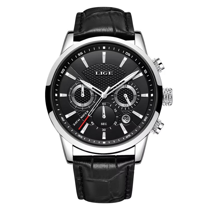

LIGE Mens Watches Luxury Waterproof Military Sport Man Watch Chronograph Genuine Leather Men Quartz Wristwatch Relogio Masculino